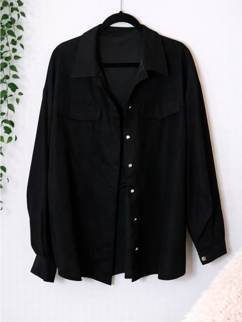 SHEIN Black Button-Down Long Sleeve Shirt